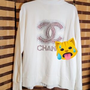 Christine Alexander Bling Zip Up Stretxh Jacket. White/ Red Diamonds